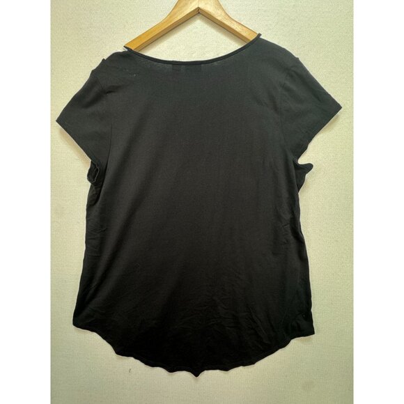 Chicos Womens Denise Lace Blouse Top Sze L Black Whit Short Sleeve High Low Boho - Picture 8 of 10